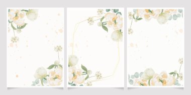 suluboya beyaz şakayık ve gül yapraklı çiçek buketi çerçeveli düğün beyaz arka plan izole