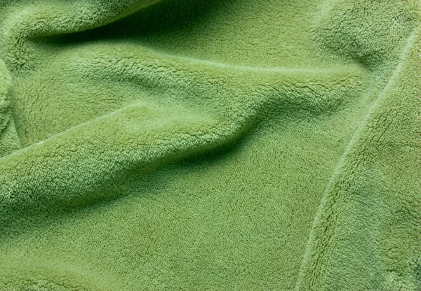 Textura Lana Suave Verde Superficie Una Alfombra Microfibra Arrugada Peluche — Foto de Stock