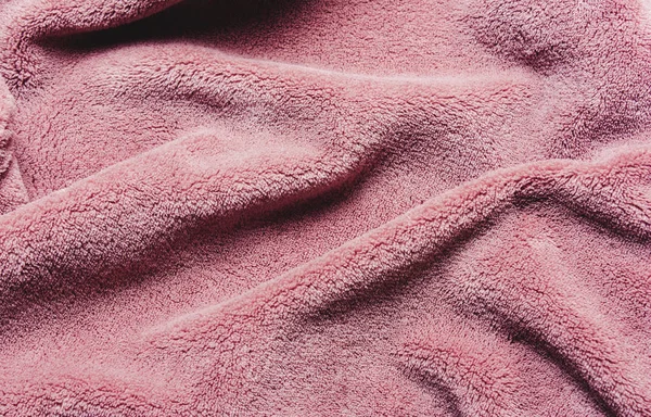 Roze Zachte Fleece Textuur Het Oppervlak Van Een Teddy Verfrommeld — Stockfoto