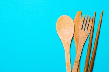 organik ahşap çatal, kaşık, çatal bıçak.