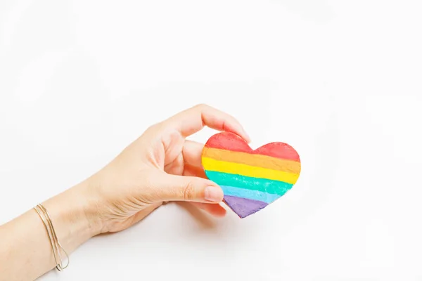 Lgbt Symbol Hand Heart Rainbow Color White Background ロイヤリティフリーのストック写真