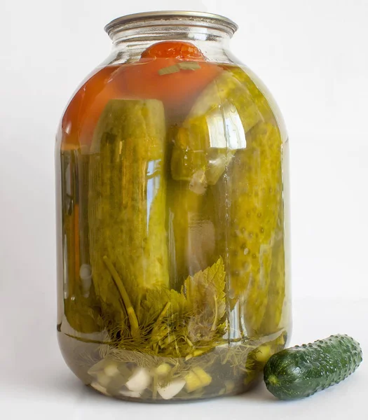 Jar Pickles Tomatoes White Background — Stock Photo, Image