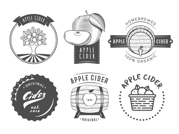Vector Cider Labels Logos Set Vintage Badges Apple Cider Drink — Stock Vector