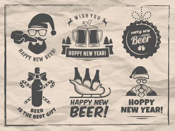 Silvester Craft Beer Abzeichen Und Aufkleber Vektor Weihnachtsbier Logos Mit — Stockvektor