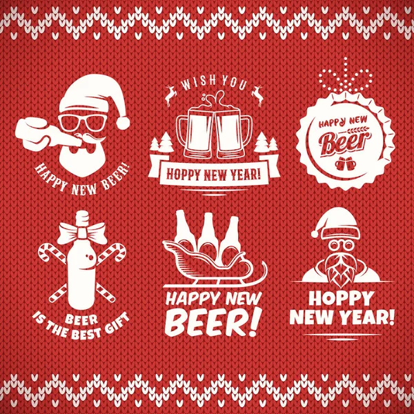 Año Nuevo Artesanal Insignias Cerveza Palos Vector Logos Cerveza Navidad — Vector de stock