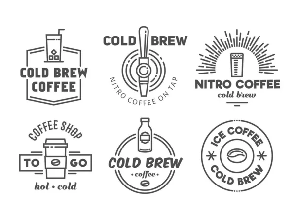 Kaltbrühkaffee Und Nitrokaffee Abzeichen Vektor Linie Kunst Logos Für Café — Stockvektor