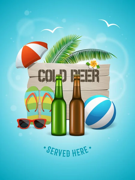 Cartel Cerveza Artesanal Verano Botellas Realistas Fondo Verano Con Logotipo Ilustración De Stock