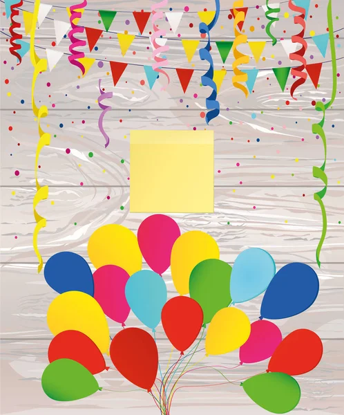 Confettis Multicolores Colorés Guirlande Drapeaux Ballons Anniversaire Vacances Feuille Papier — Image vectorielle