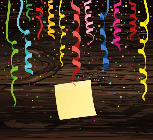 Colorido Confeti Multicolor Cumpleaños Vacaciones Hoja Papel Amarilla Vacía Para — Vector de stock
