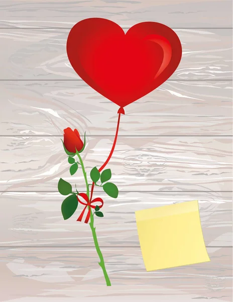 Κόκκινο Λουλούδι Που Κρέμεται Από Μια Κορδέλα Φιόγκο Ένα Αερόστατο — Διανυσματικό Αρχείο