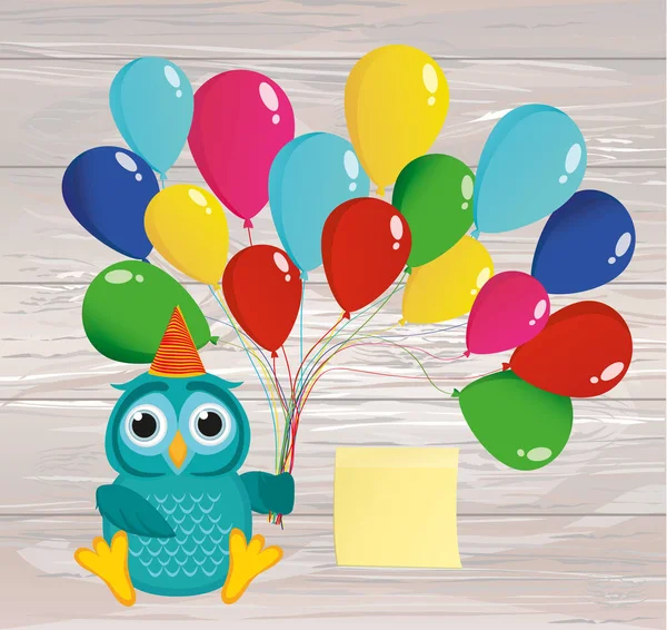 Happy Owl Colorful Balloons Greeting Card Birthday Invitation Valentines Day — Stock Vector