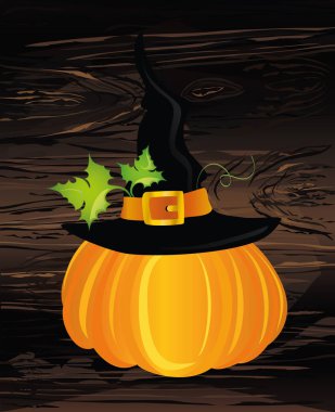 Cadılar Bayramı. Cadı şapka. Vektör ahşap arka plan üzerinde. Tebrik kartı veya bir parti ve bir parti için davet.