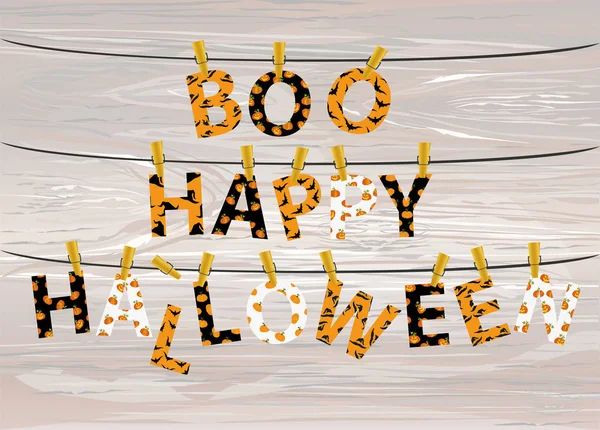 Lettere Iscrizione Una Boo Felice Halloween Appendono Mollette Una Corda — Vettoriale Stock