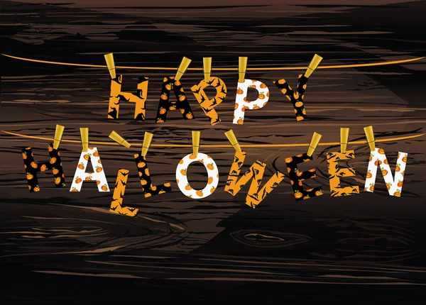 Harfler Mutlu Bir Halloween Yazıt Clothespins Bir Veya Dize Dayan — Stok Vektör