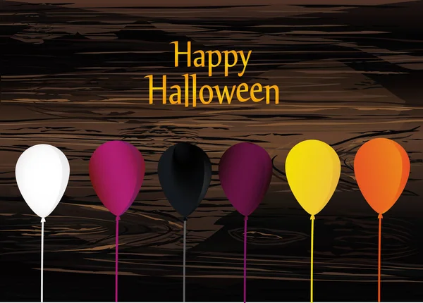 Halloween. Balloons  for a holiday, birthday and a party. Multicolored inflatable balls. Complimentary ticket. Free space for text or text. Vector on wooden background.