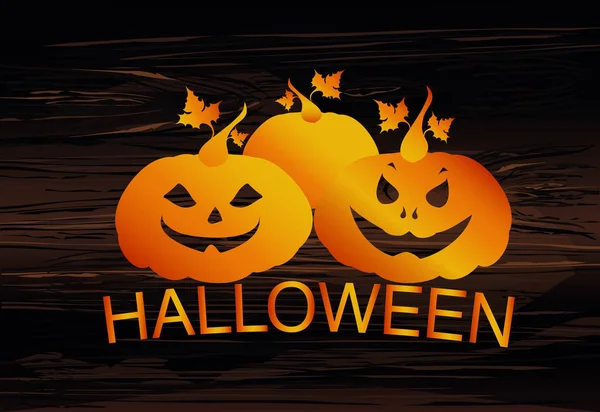 Halloween Trois Citrouilles Vecteur Sur Fond Bois Carte Voeux Pour — Image vectorielle