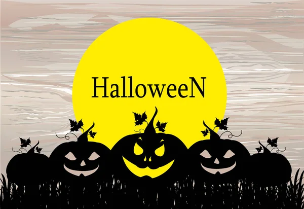 Halloween Silhouette Citrouille Vecteur Sur Fond Bois Carte Voeux Pour — Image vectorielle