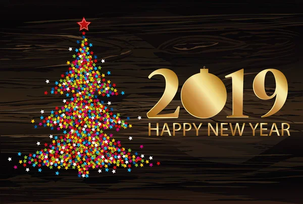 Árvore Natal Confete Com Figuras 2019 Papel Ano Novo Natal —  Vetores de Stock