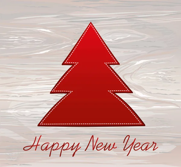 红色的新一年的纸树 圣诞贺卡 在木背景的向量 文本或广告的空白空间 — 图库矢量图片