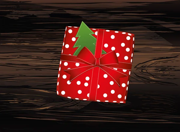 Caja Regalo Navidad Con Árbol Verde Vista Desde Arriba Vector — Vector de stock