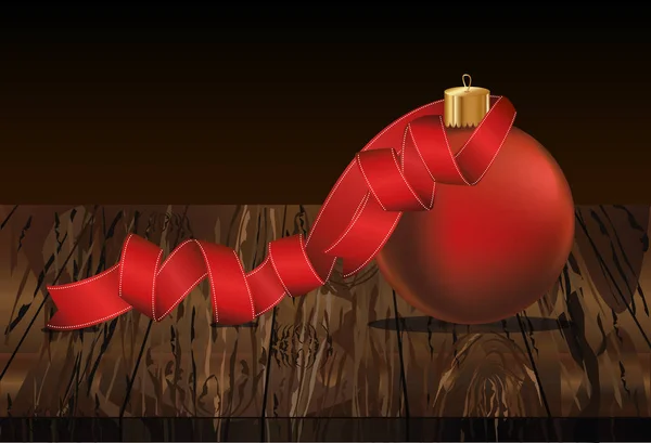 Feliz Bola Navidad Con Cinta Roja Banner Con Espacio Copia — Vector de stock