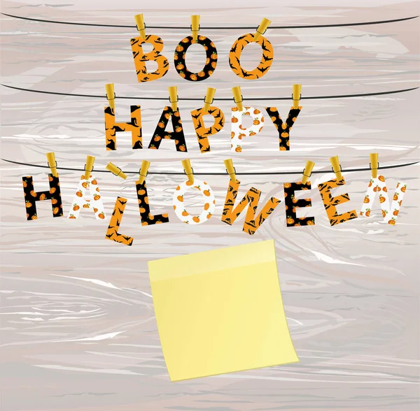 Lettere Iscrizione Una Boo Felice Halloween Appendono Mollette Una Corda — Vettoriale Stock