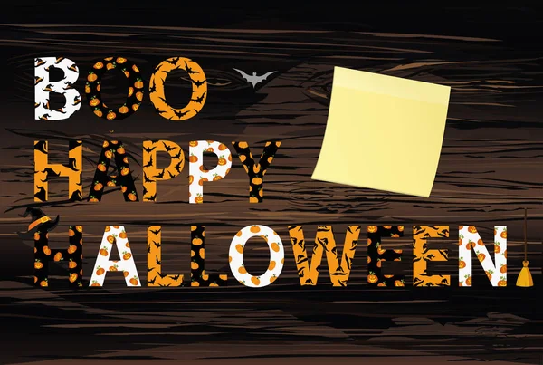 Boo Joyeux Halloween Lettrage Vecteur Sur Dos Bois Mots Pour — Image vectorielle