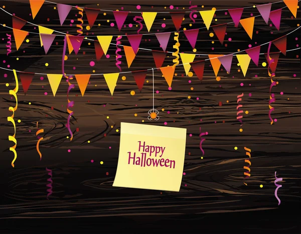 Carnevale Halloween Con Bandiere Ghirlande Vettore Sfondo Legno Foglio Giallo — Vettoriale Stock