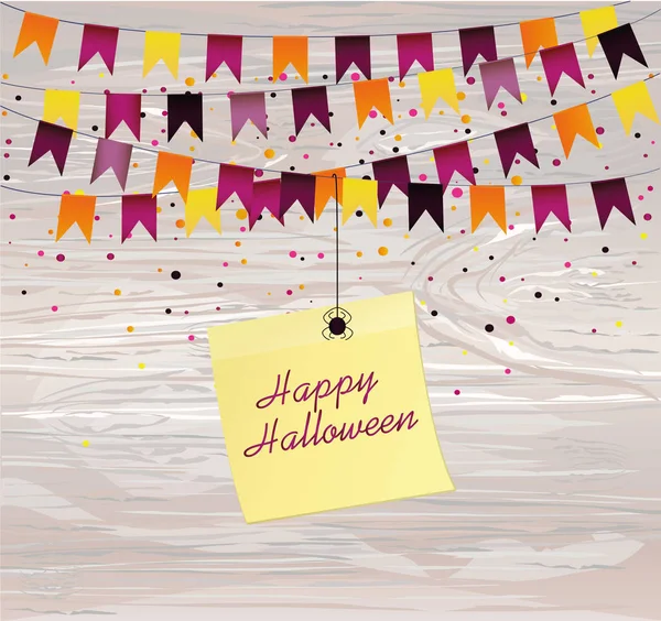 Halloween Carnaval Met Vlaggen Slingers Vector Houten Achtergrond Gele Vel — Stockvector