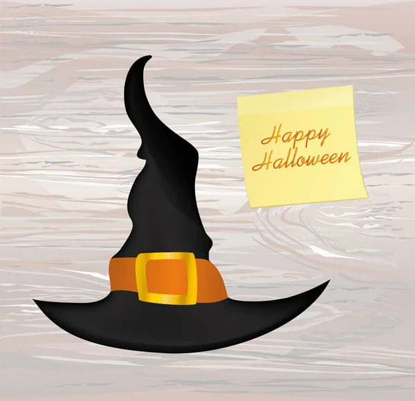 Halloween Witch Hat Vector Wooden Background Greeting Card Invitation Party — Stock Vector