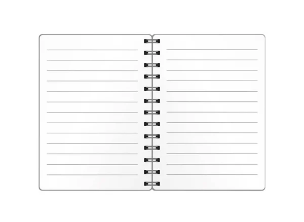 Modello Notebook Aperto Realistico Con Spirale Isolata Vettore Sfondo Legno — Vettoriale Stock