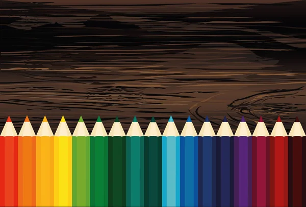 Lápices Colores Vector Sobre Fondo Madera — Archivo Imágenes Vectoriales