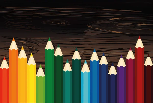 Crayons Colorés Vecteur Sur Fond Bois — Image vectorielle