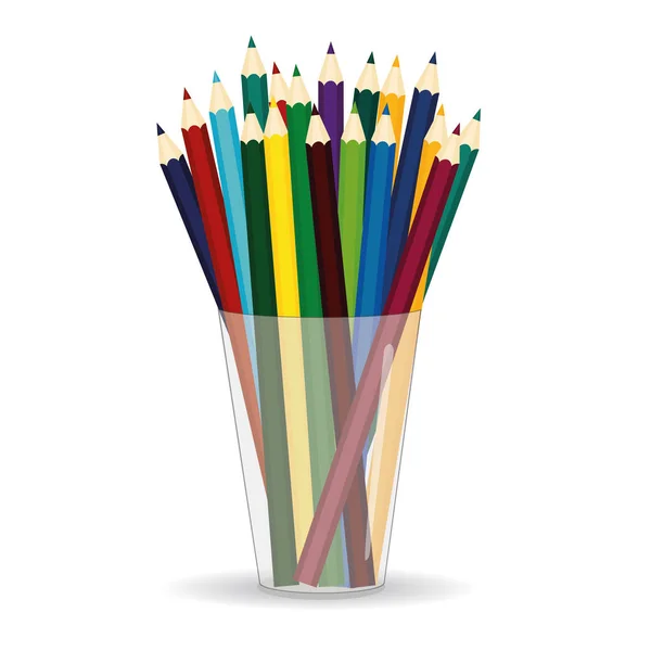 Crayons Colorés Verre Pour Bureau Vecteur Sur Fond Blanc — Image vectorielle