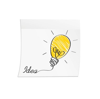 Beyaz etiket ve Not defteri lamba çizilmiş. Vektör. İş için fikir