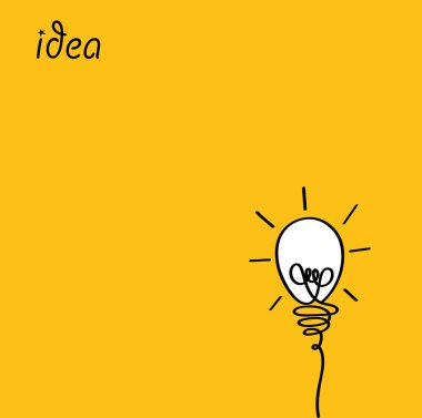 Yukarıda asılı bir lamba. Ampul simgesi fikir kavramı. Vektör sarı zemin üzerine. Kontur hattı.