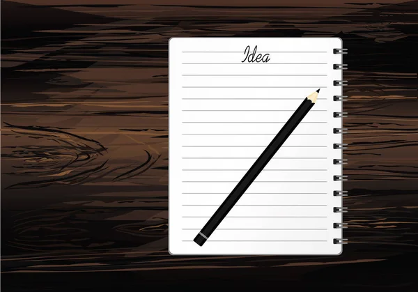 笔记本用铅笔用于教育 产品为一本书与纸和概念 文本的空空间 向量在木背景 — 图库矢量图片
