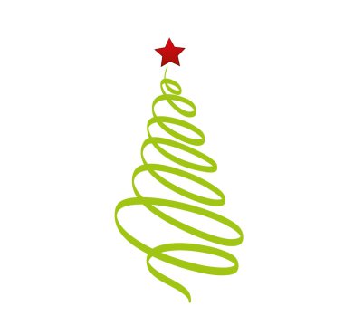 Yeşil kurdele Kızılyıldız ile Noel ağacı. Vektör. Tatil yeni yıl tebrik kartı. Metin veya reklam için boş alan