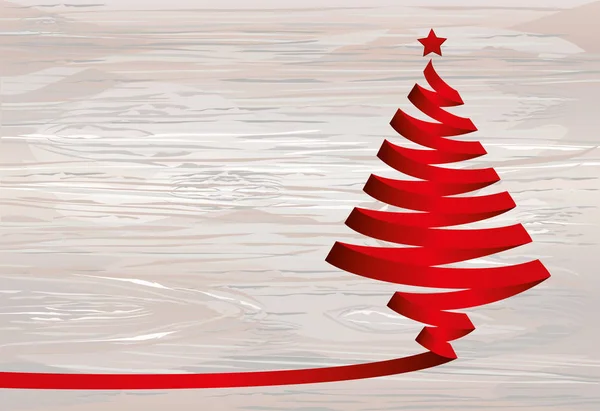 Árbol Navidad Cinta Roja Vector Sobre Fondo Madera Tarjeta Felicitación — Archivo Imágenes Vectoriales