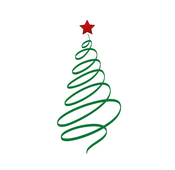 Árbol Navidad Cinta Verde Con Estrella Roja Vector Tarjeta Felicitación — Archivo Imágenes Vectoriales