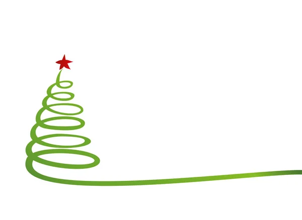 绿色丝带的圣诞树与红星 节日新年的贺卡 文本或广告的空空间 — 图库矢量图片