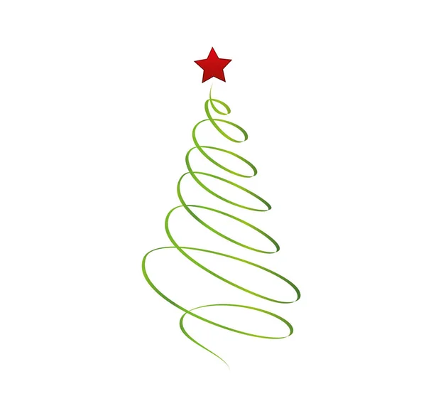 Árbol Navidad Cinta Verde Con Estrella Roja Vector Tarjeta Felicitación Gráficos vectoriales