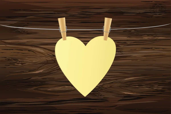 Čepy Pro Oblečení Viset Laně Podržte Nálepku Žluté Tvaru Srdce — Stockový vektor