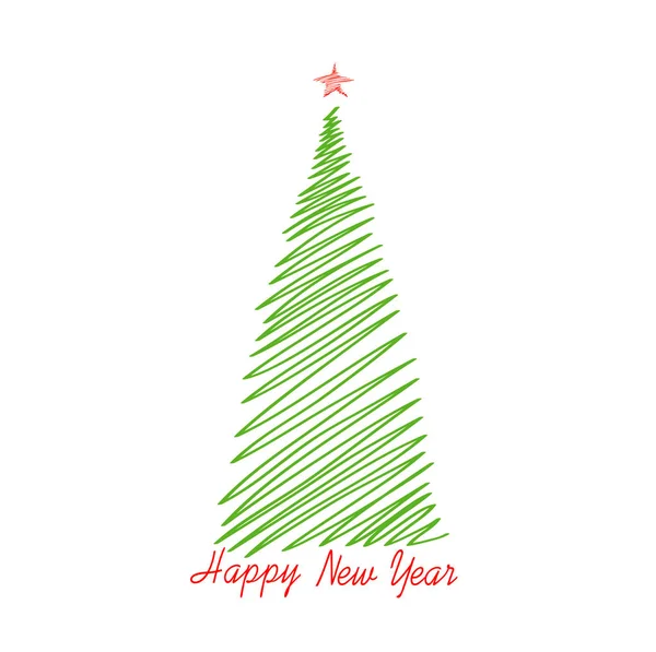 铅笔画的圣诞树 节日新年的贺卡 文本或广告的空空间 — 图库矢量图片