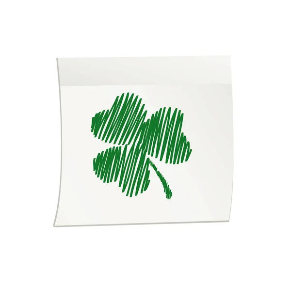 Χέρι Πράσινο Τριφύλλι Στο Λευκό Αυτοκόλλητο Και Σημειωματάριο Notepad Εικονογράφηση — Διανυσματικό Αρχείο