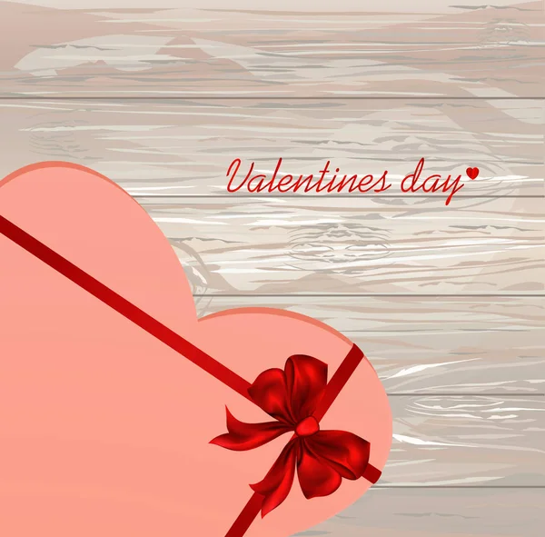Corazón Papel Con Lazo Rojo Cinta Día San Valentín Tarjeta — Archivo Imágenes Vectoriales