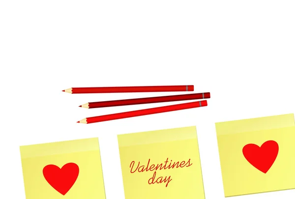 Inimi Roșii Roșii Autocolante Valentine Day Concept Design Creativ Creioane — Vector de stoc