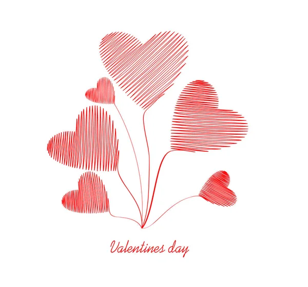 Linii Simple Formă Buchet Inimi Roșii Pentru Ziua Îndrăgostiților Conceptul — Vector de stoc