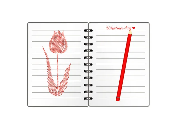笔记本 手绘的 线条以郁金香花的形状排列 文本的空空间 向量在白色背景 — 图库矢量图片
