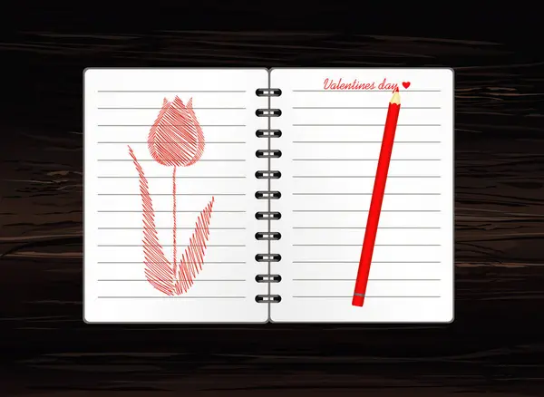 Cuaderno Notas Dibujado Mano Línea Forma Flor Tulipán Espacio Vacío — Vector de stock